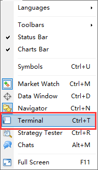 How to open the terminal window on MT4